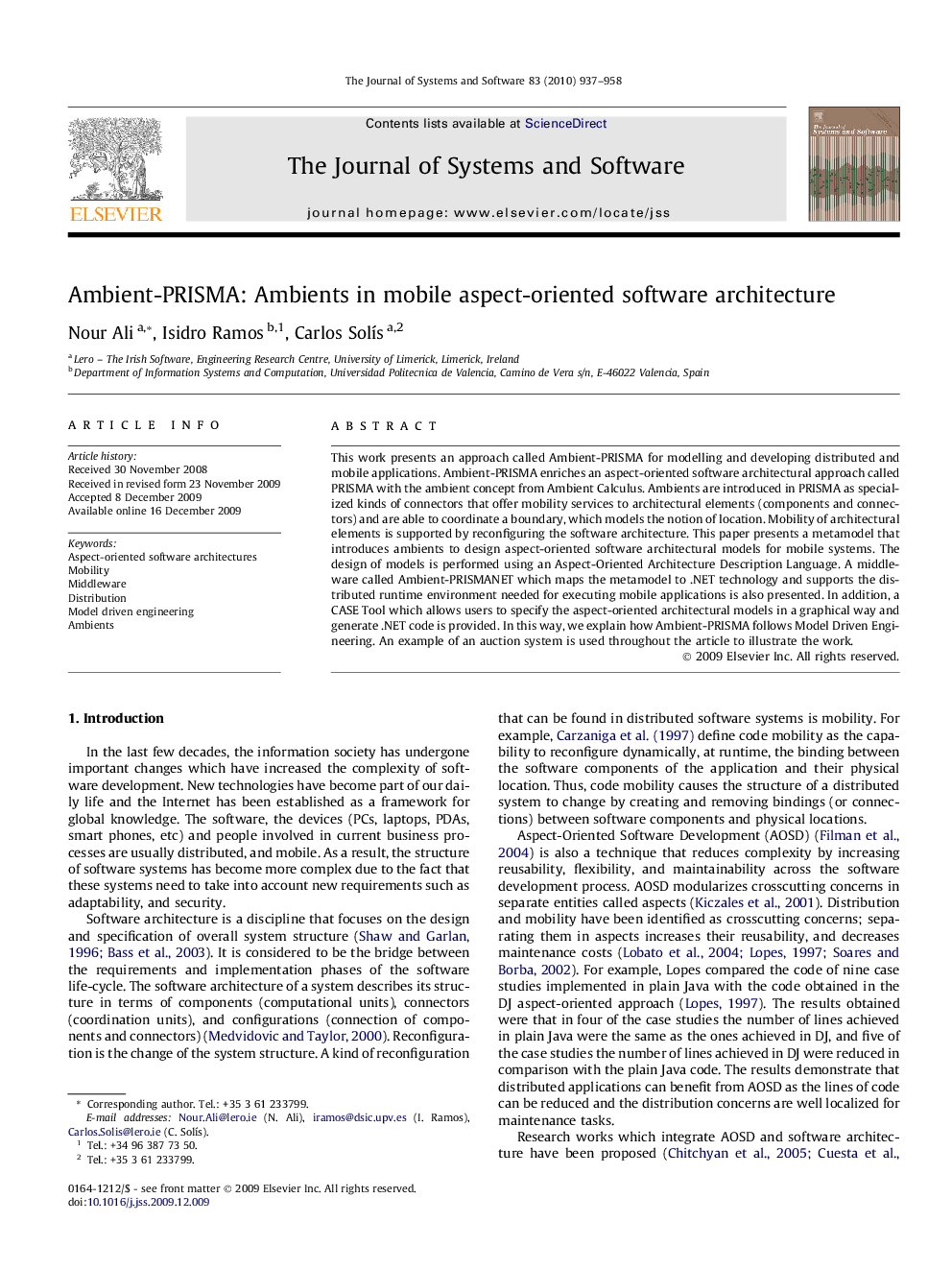 Ambient-PRISMA: Ambients in mobile aspect-oriented software architecture