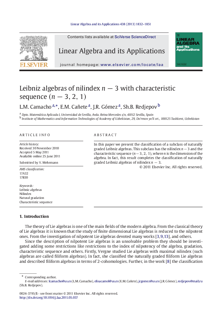 Leibniz algebras of nilindex n-3 with characteristic sequence (n-3,2,1)