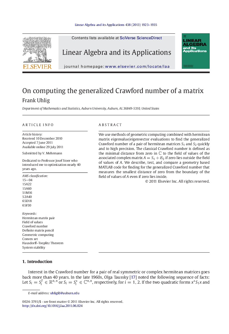 On computing the generalized Crawford number of a matrix