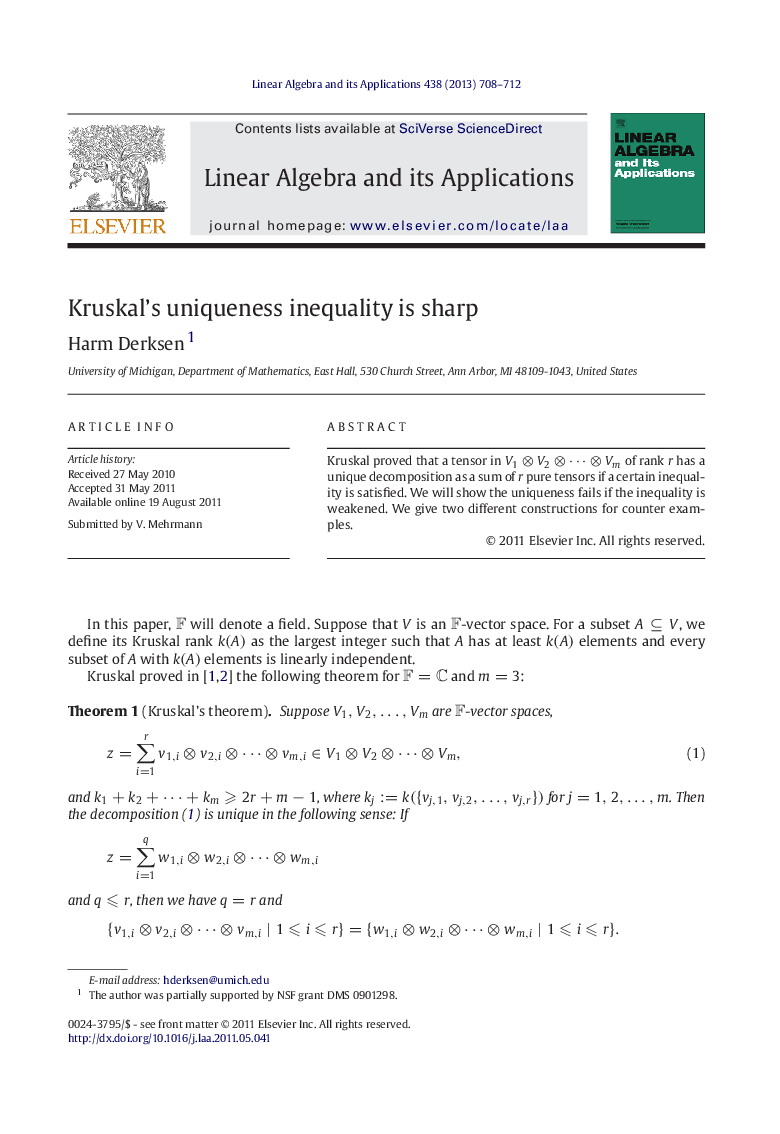 Kruskal’s uniqueness inequality is sharp