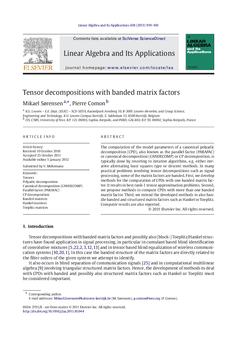 Tensor decompositions with banded matrix factors