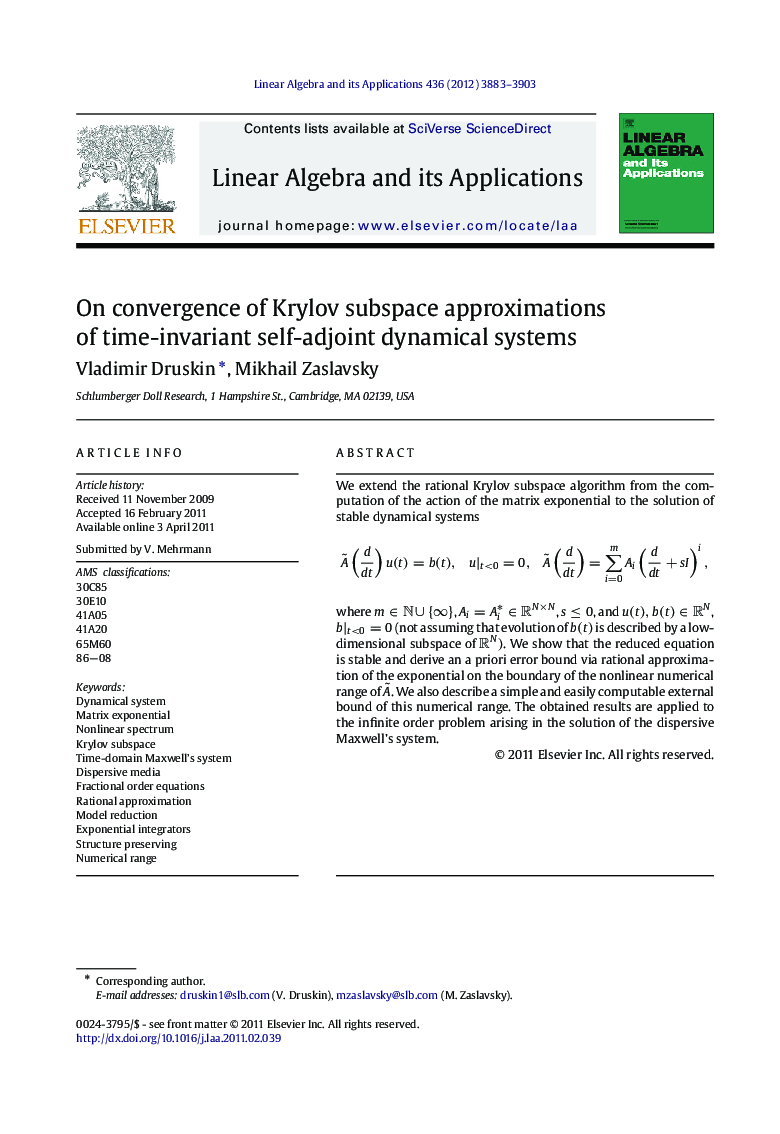 On convergence of Krylov subspace approximations of time-invariant self-adjoint dynamical systems