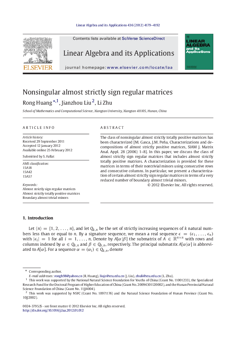 Nonsingular almost strictly sign regular matrices