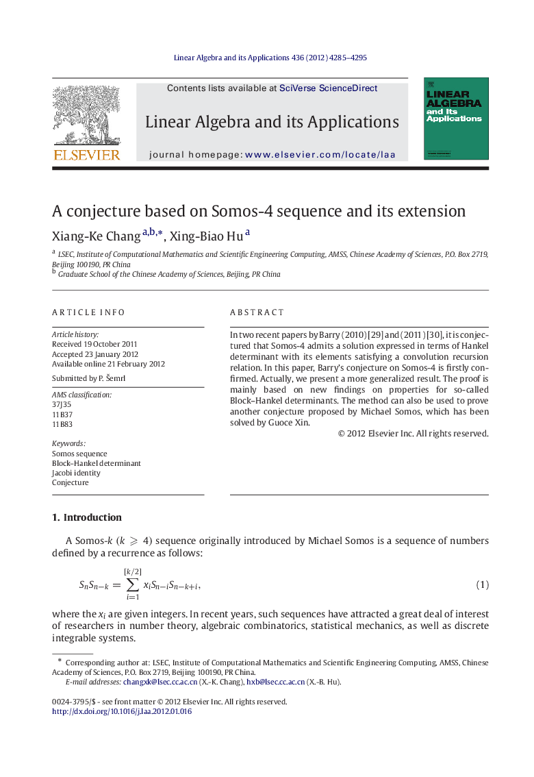 A conjecture based on Somos-4 sequence and its extension