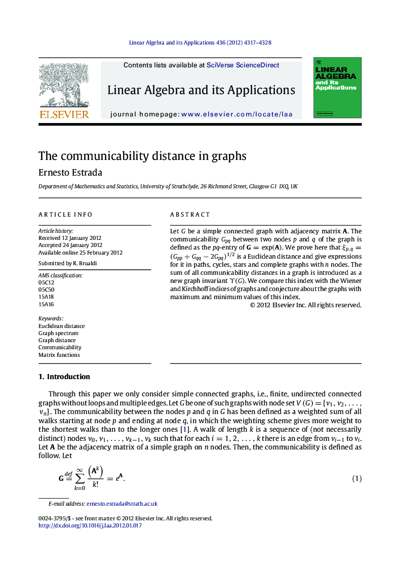 The communicability distance in graphs
