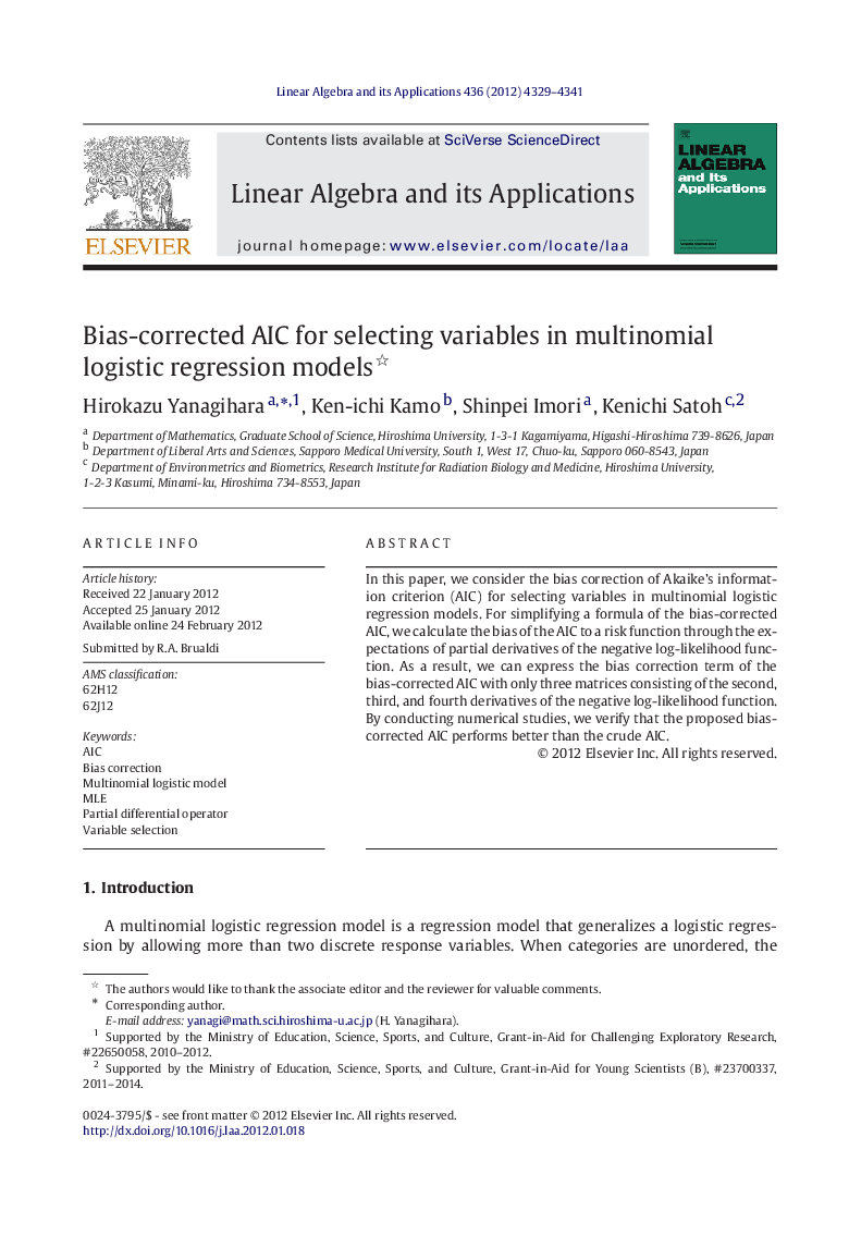 Bias-corrected AIC for selecting variables in multinomial logistic regression models 