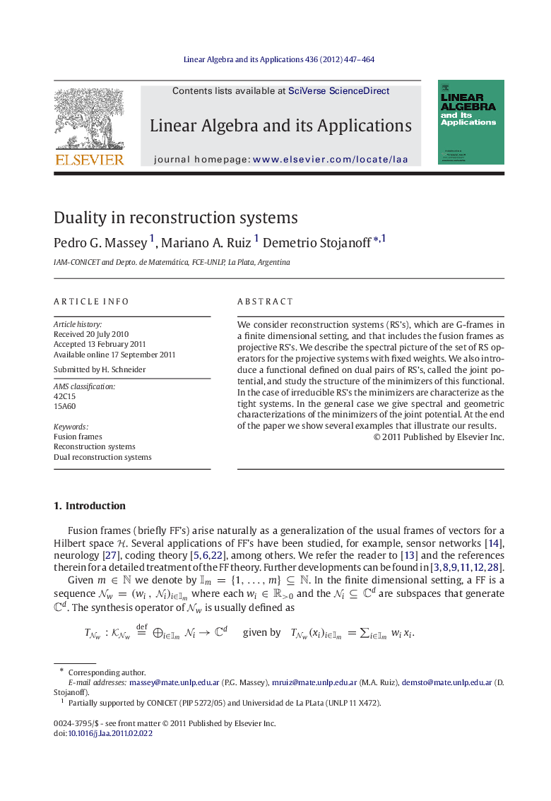 Duality in reconstruction systems