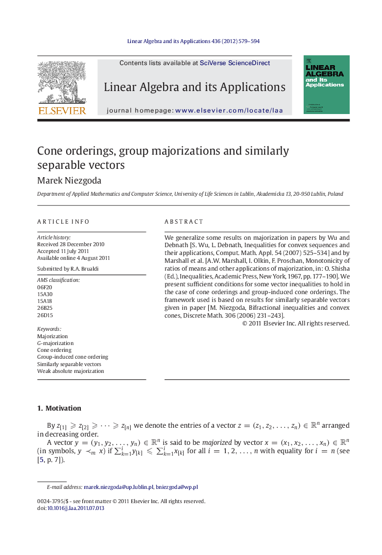 Cone orderings, group majorizations and similarly separable vectors