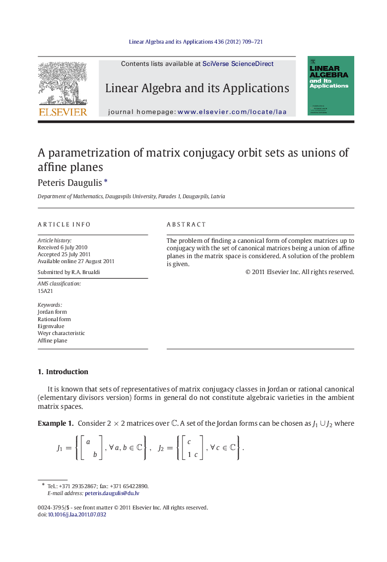 A parametrization of matrix conjugacy orbit sets as unions of affine planes