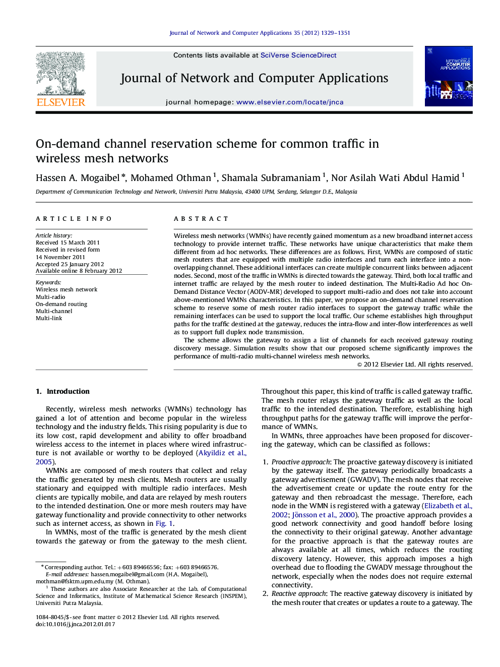 On-demand channel reservation scheme for common traffic in wireless mesh networks