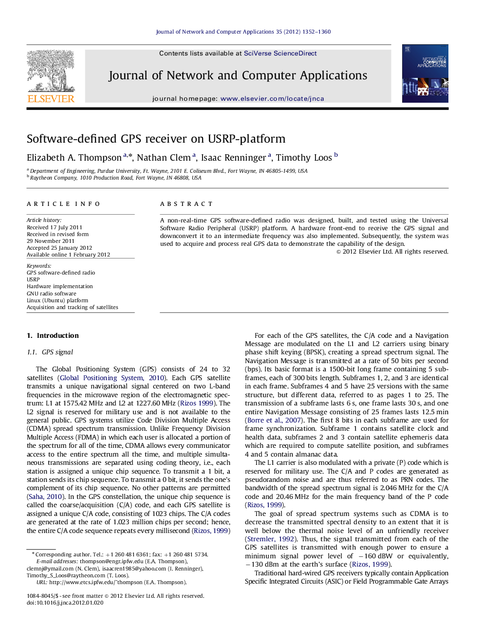 Software-defined GPS receiver on USRP-platform