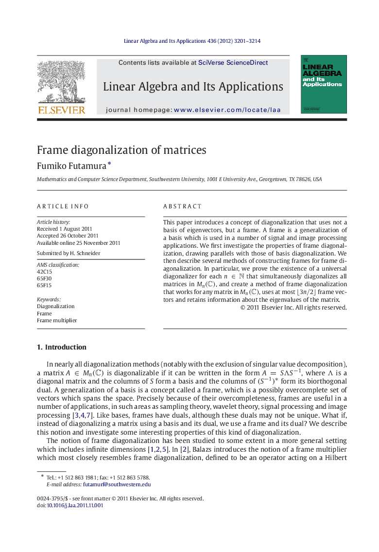 Frame diagonalization of matrices