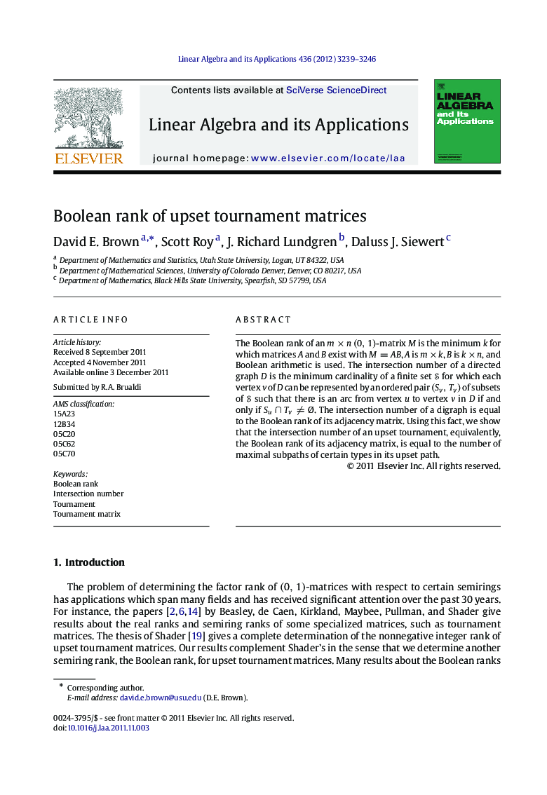 Boolean rank of upset tournament matrices