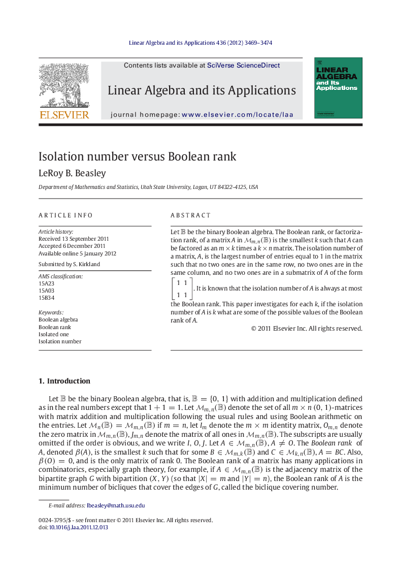 Isolation number versus Boolean rank