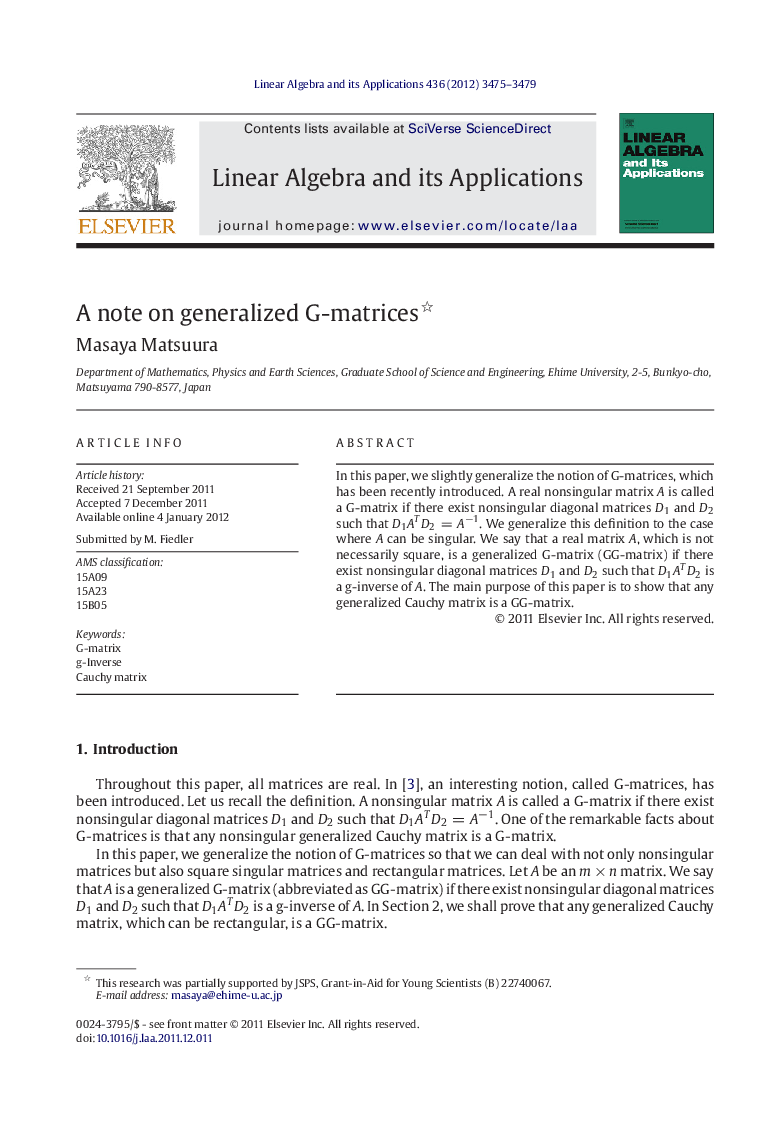 A note on generalized G-matrices 