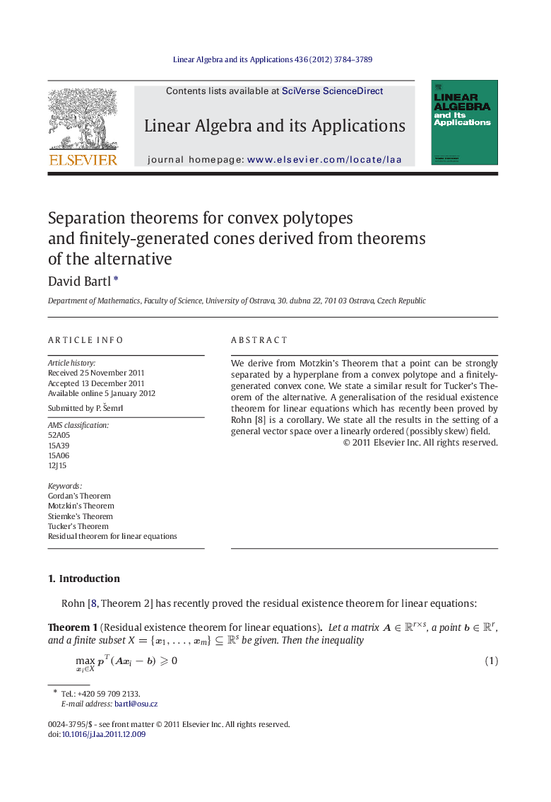 Separation theorems for convex polytopes and finitely-generated cones derived from theorems of the alternative