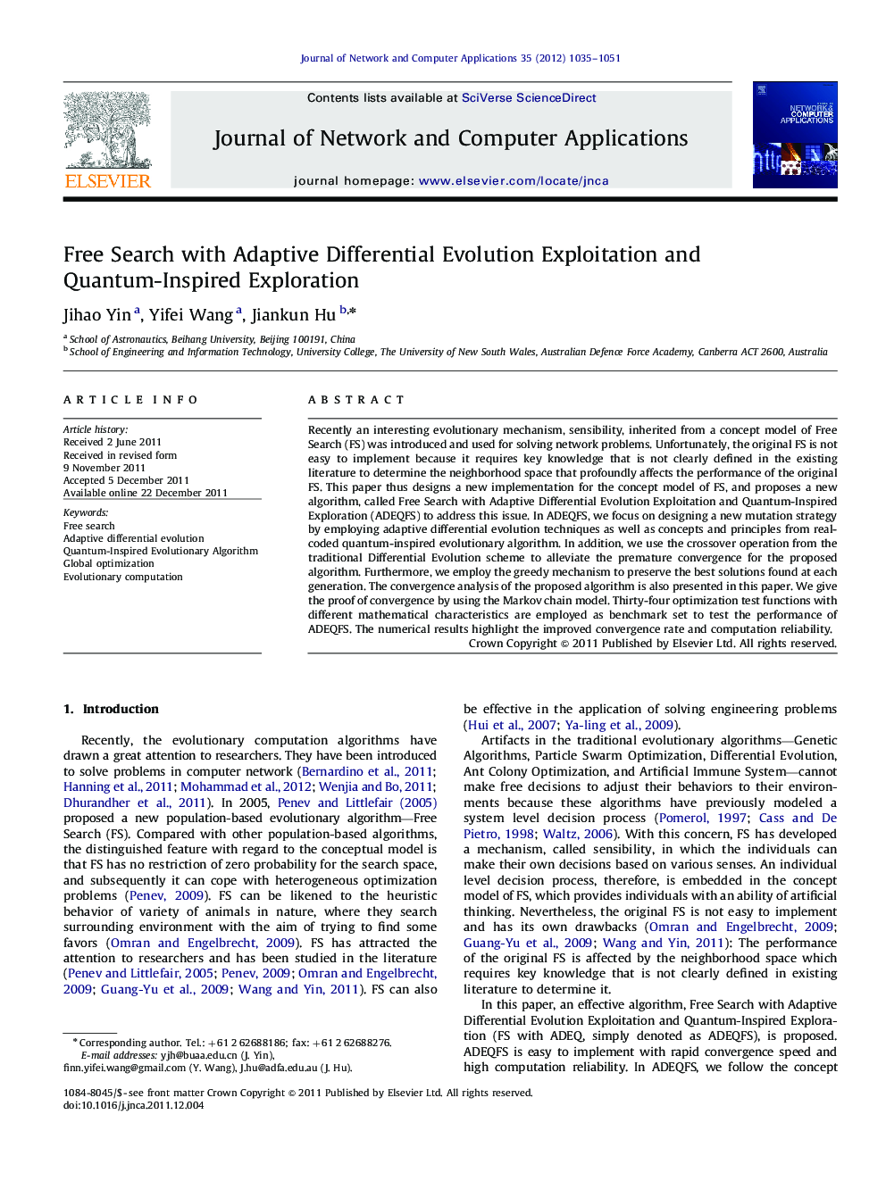 Free Search with Adaptive Differential Evolution Exploitation and Quantum-Inspired Exploration