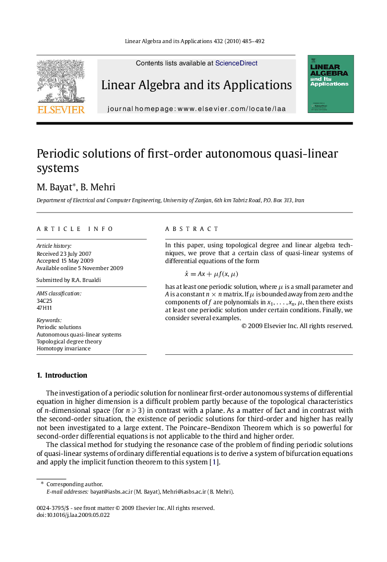 Periodic solutions of first-order autonomous quasi-linear systems