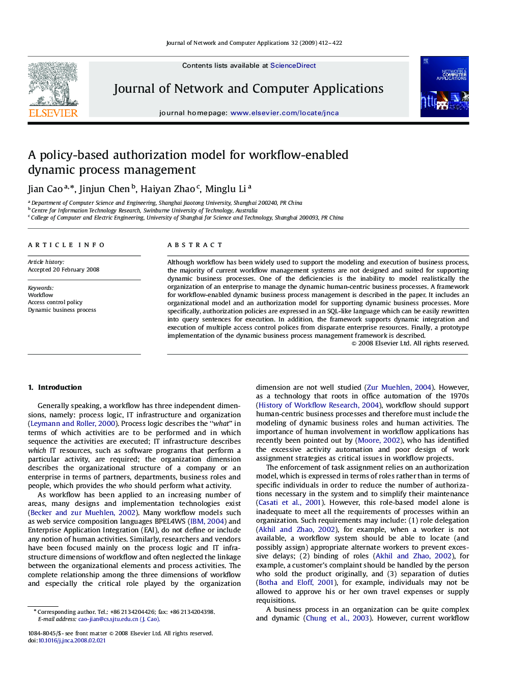 A policy-based authorization model for workflow-enabled dynamic process management