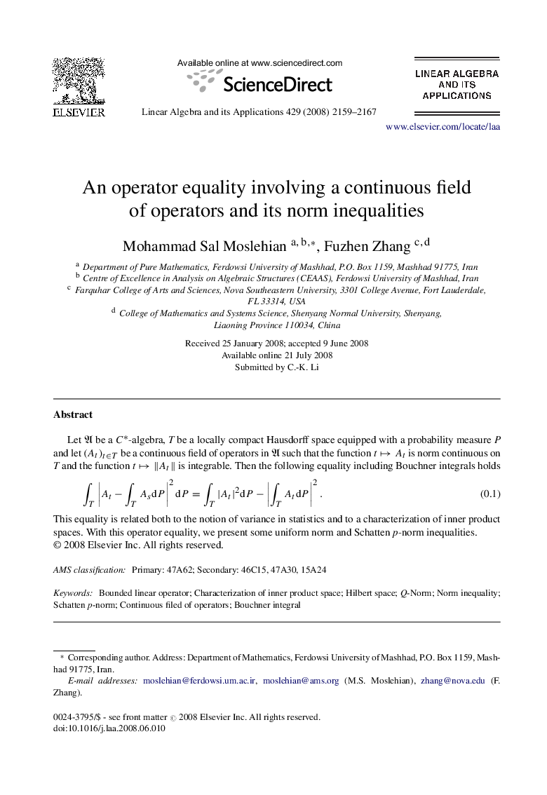 An operator equality involving a continuous field of operators and its norm inequalities