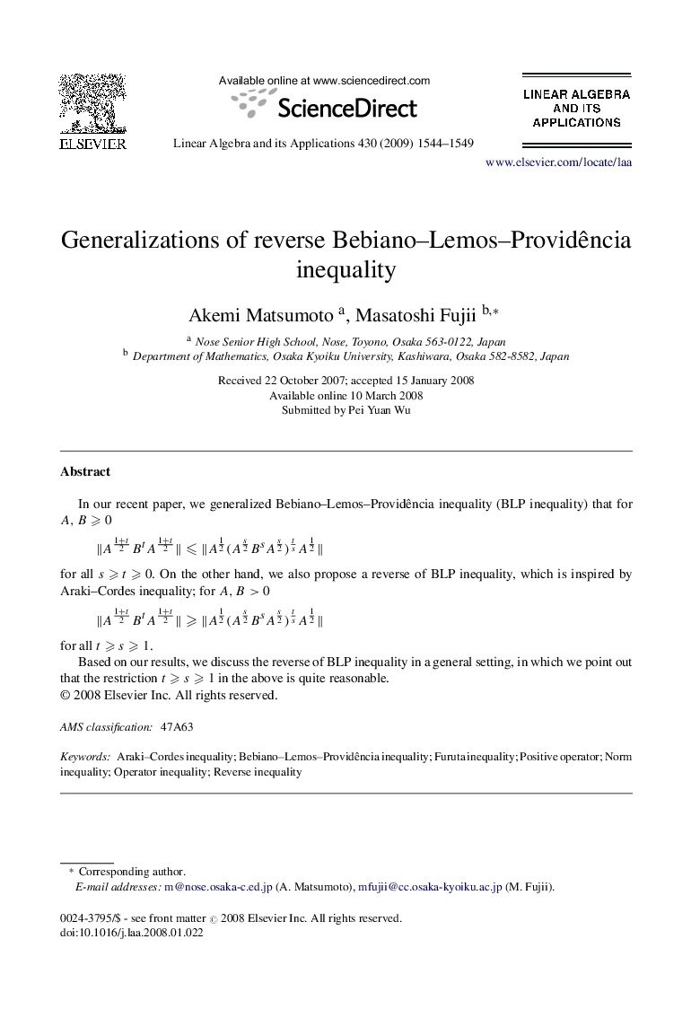 Generalizations of reverse Bebiano–Lemos–Providência inequality