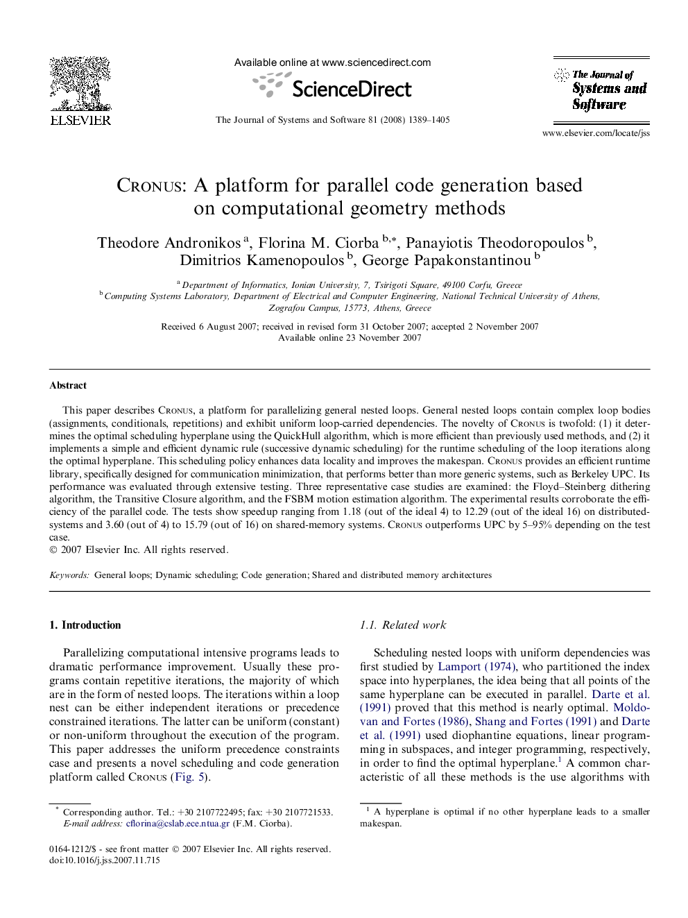 Cronus: A platform for parallel code generation based on computational geometry methods