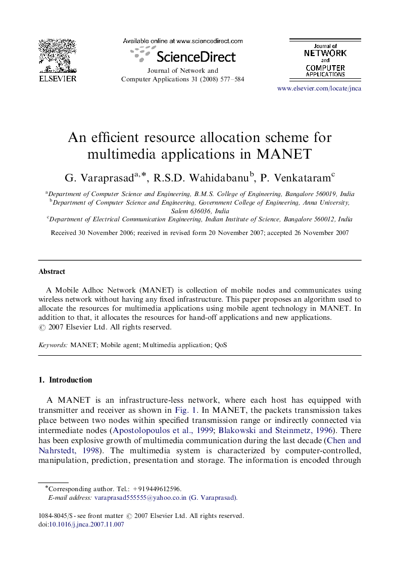 An efficient resource allocation scheme for multimedia applications in MANET