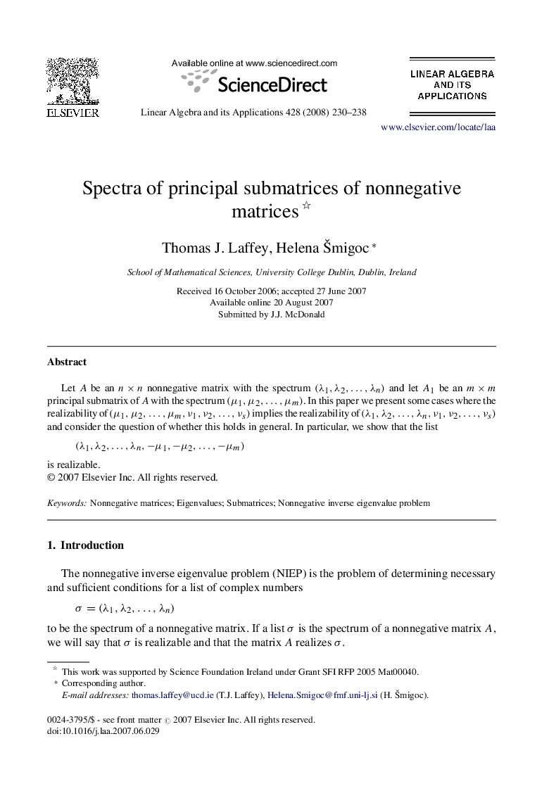 Spectra of principal submatrices of nonnegative matrices 