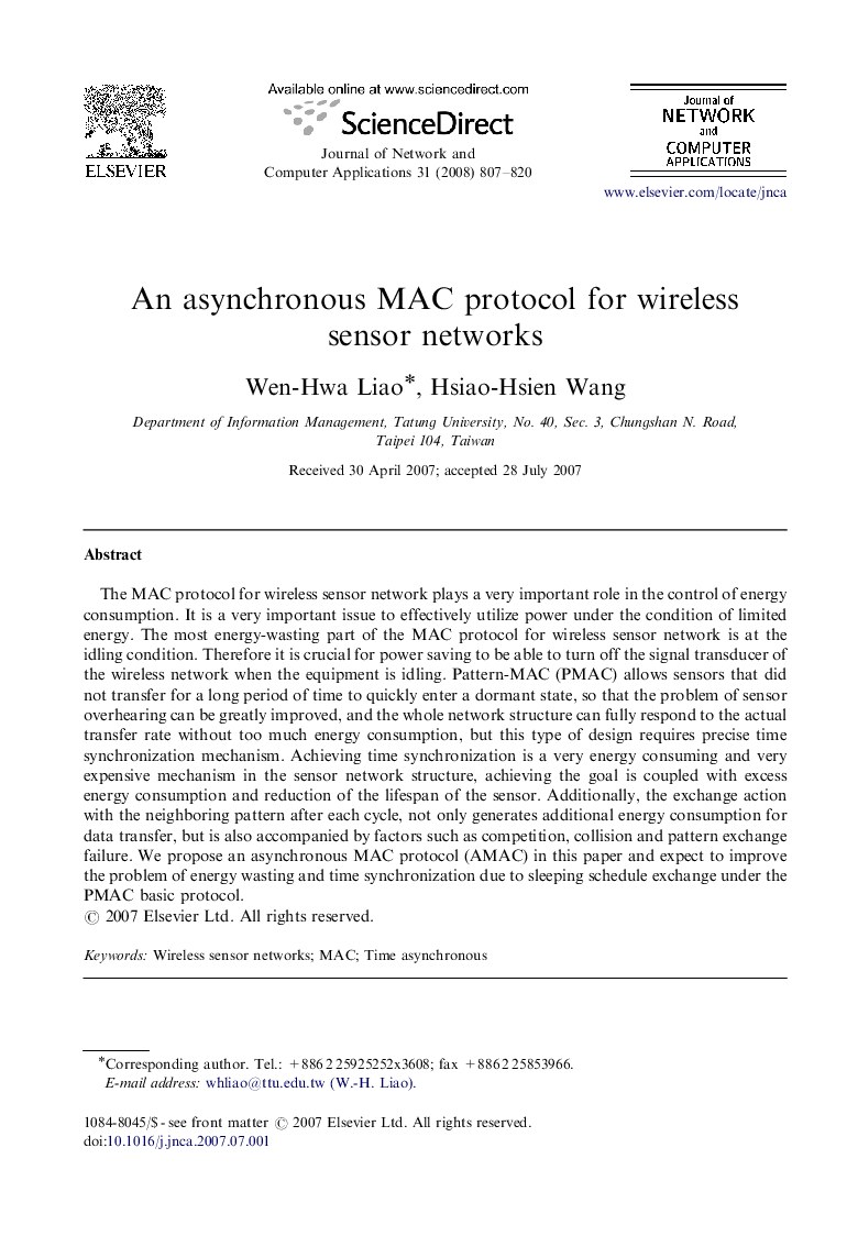 An asynchronous MAC protocol for wireless sensor networks