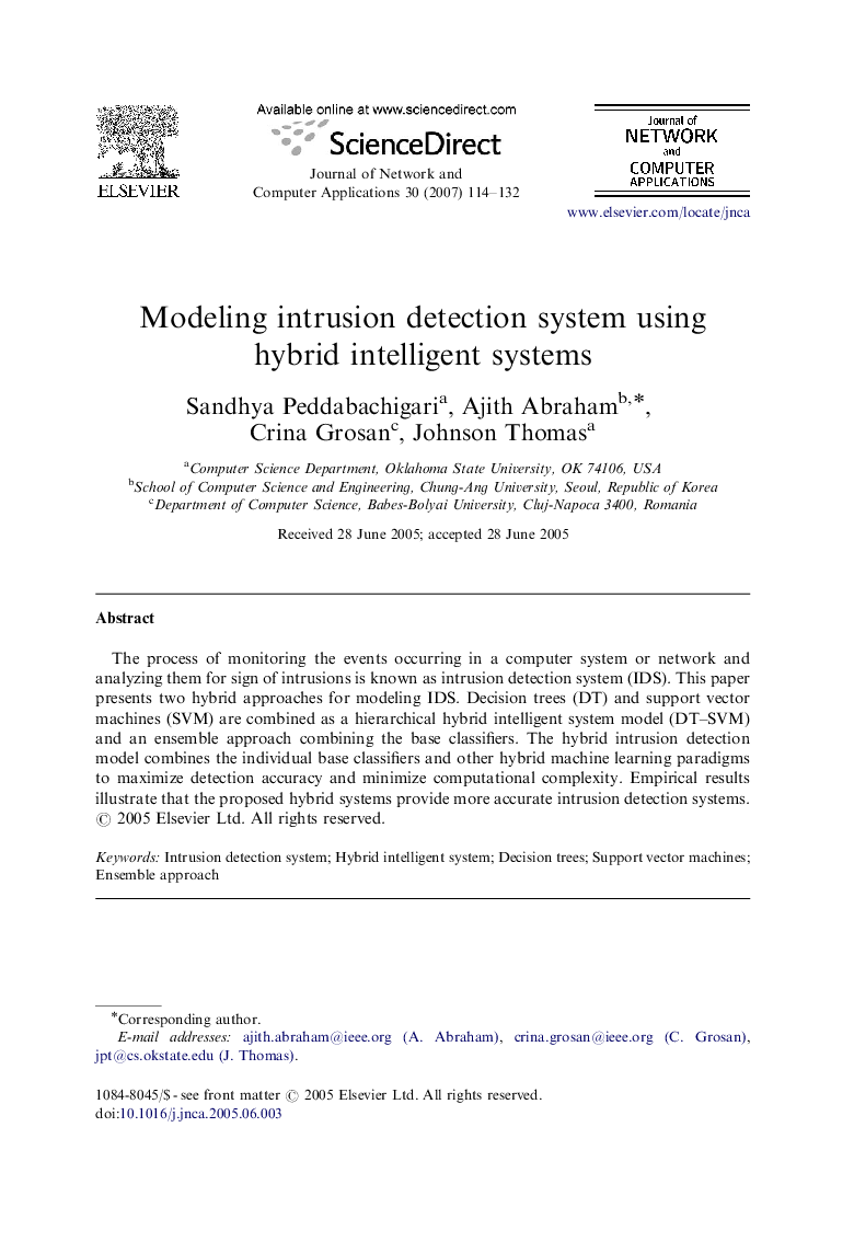 Modeling intrusion detection system using hybrid intelligent systems