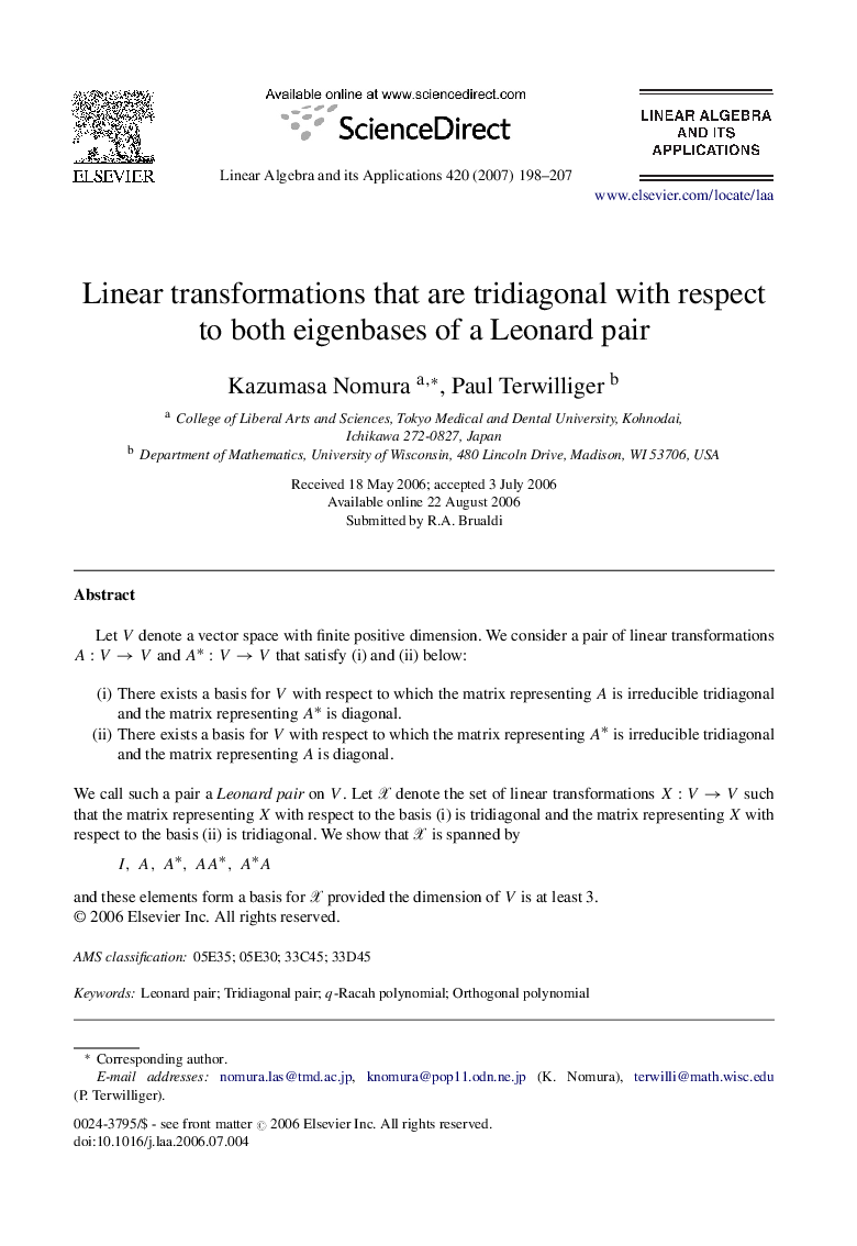 Linear transformations that are tridiagonal with respect to both eigenbases of a Leonard pair