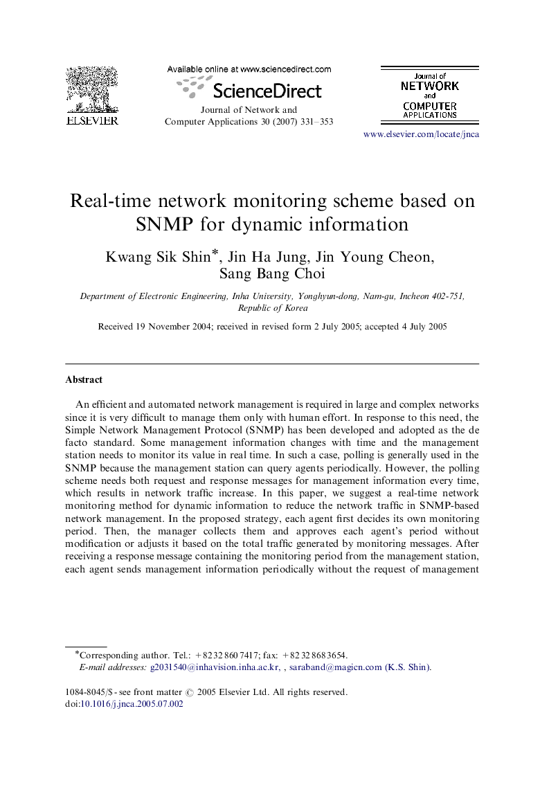 Real-time network monitoring scheme based on SNMP for dynamic information