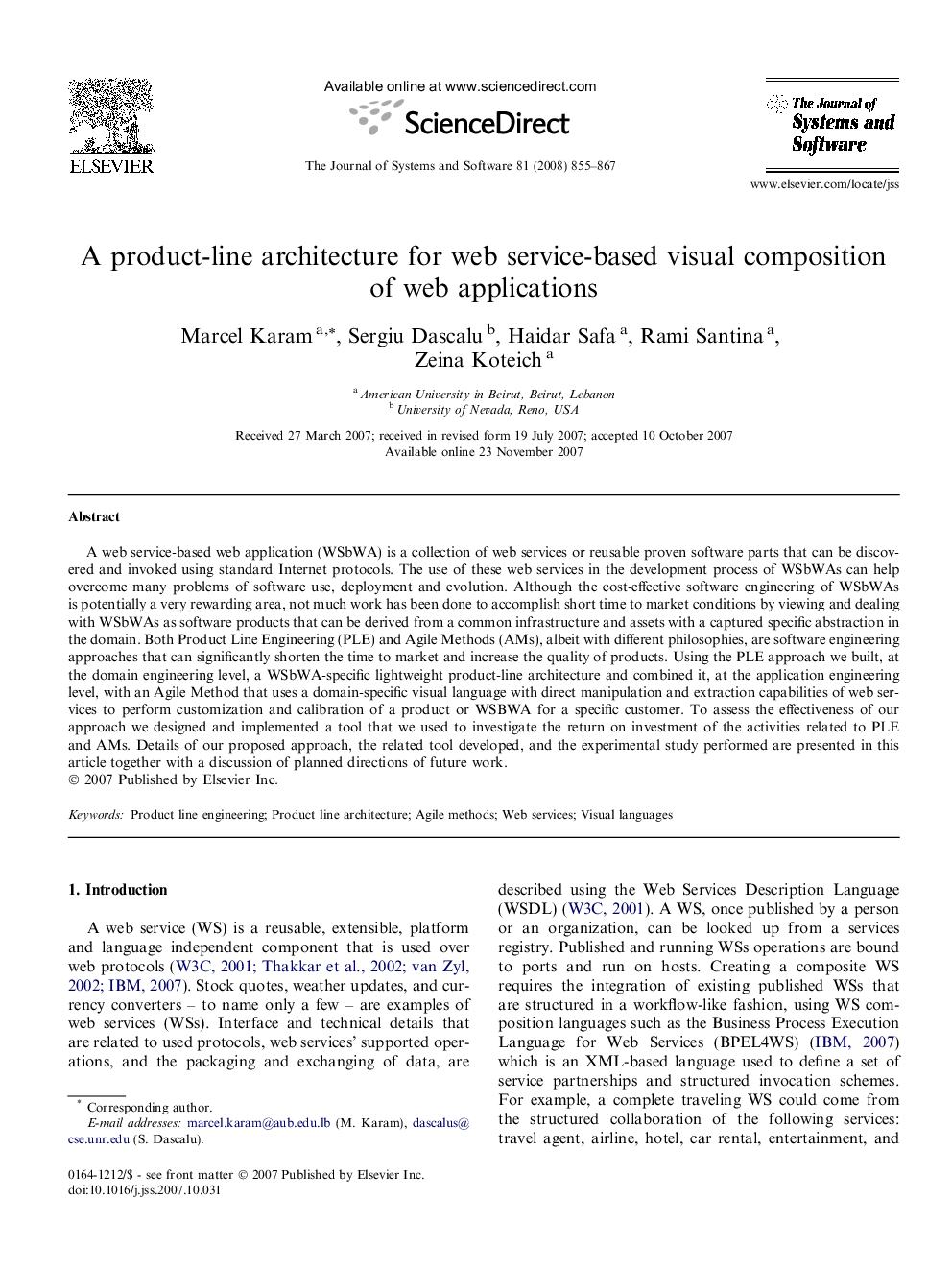 A product-line architecture for web service-based visual composition of web applications