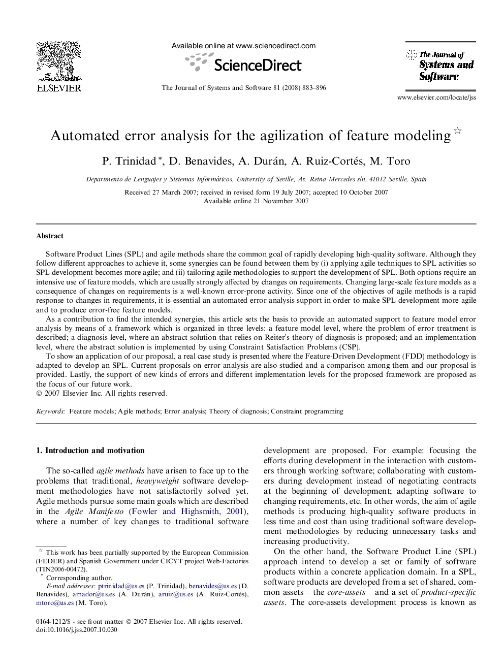 Automated error analysis for the agilization of feature modeling 