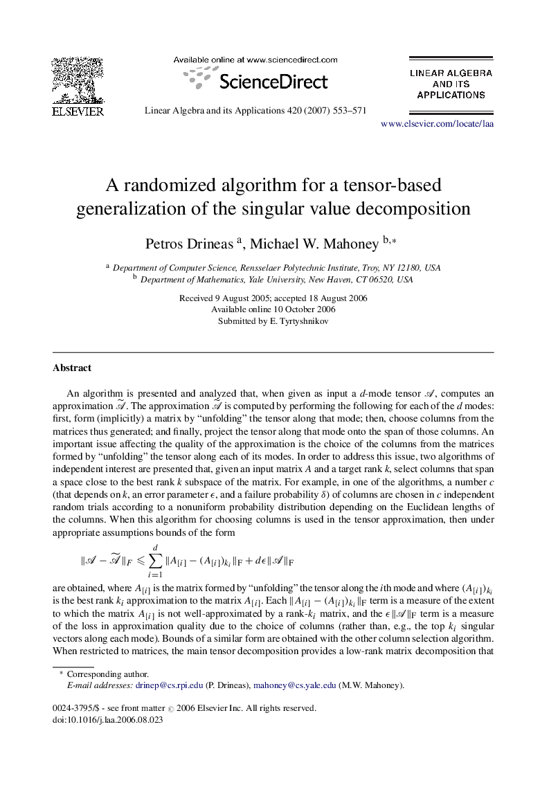 A randomized algorithm for a tensor-based generalization of the singular value decomposition