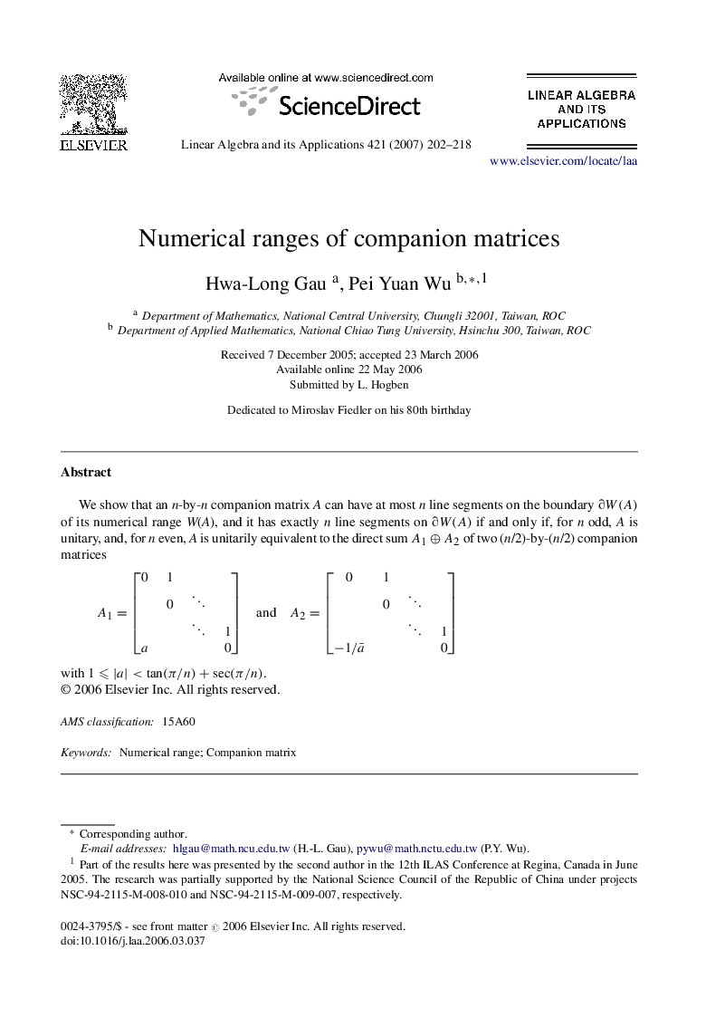 Numerical ranges of companion matrices