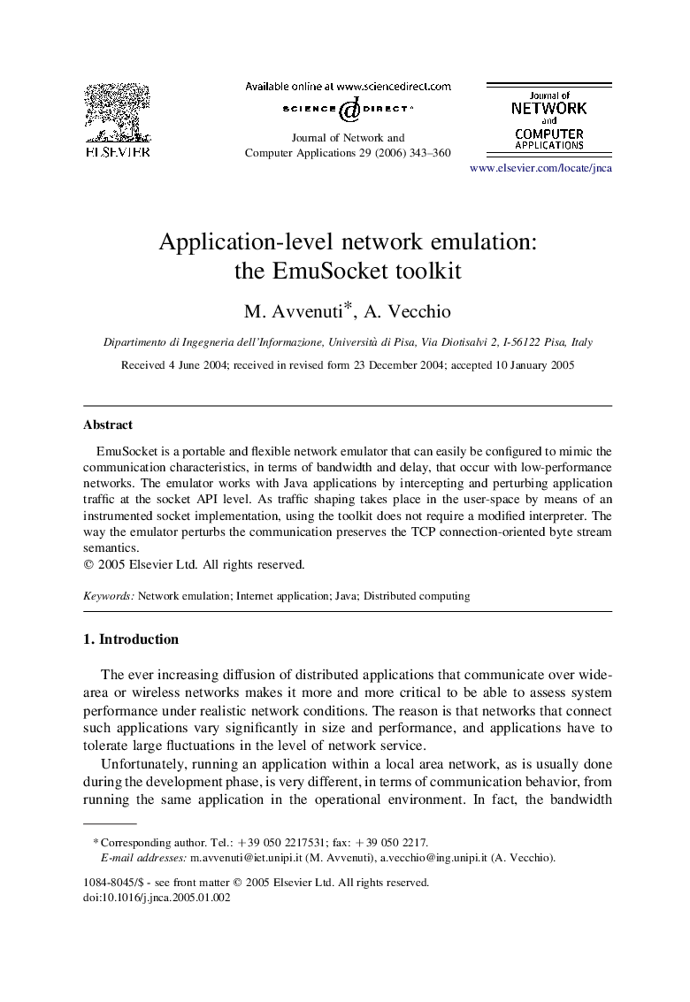 Application-level network emulation: the EmuSocket toolkit