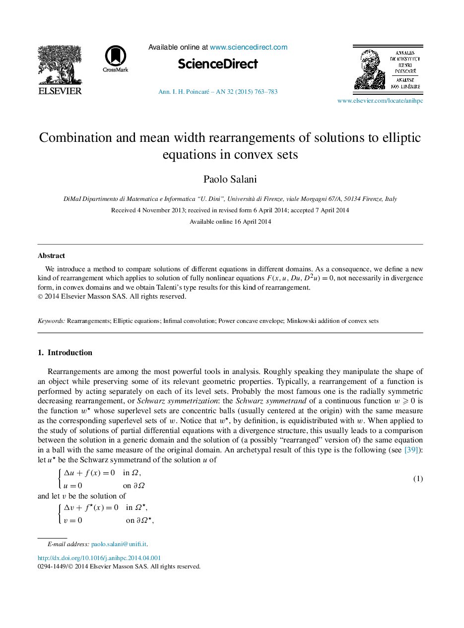 ترکیب و میانگین عرض راه حل معادلات بیضوی در مجموعه های محدب 