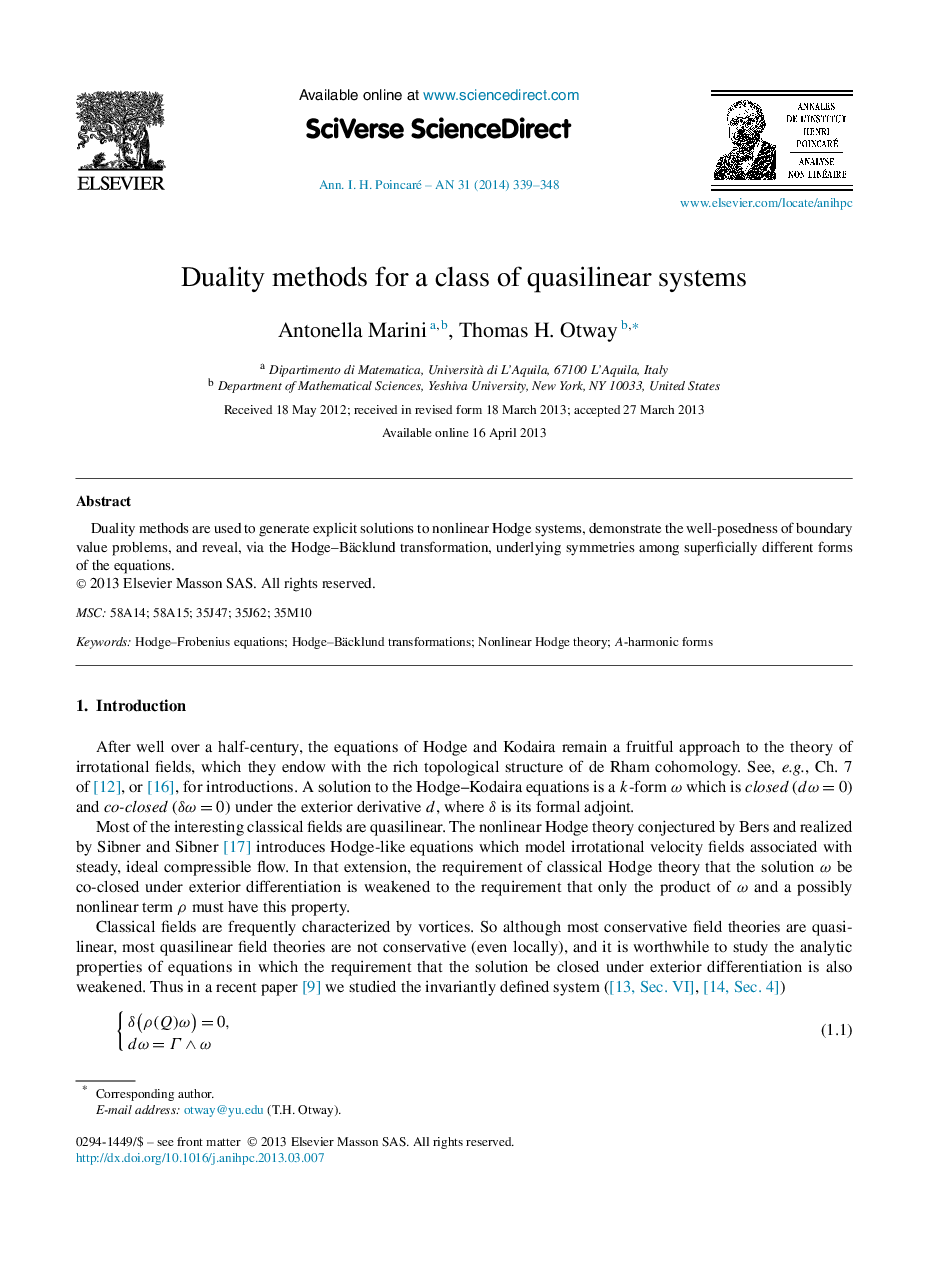 Duality methods for a class of quasilinear systems