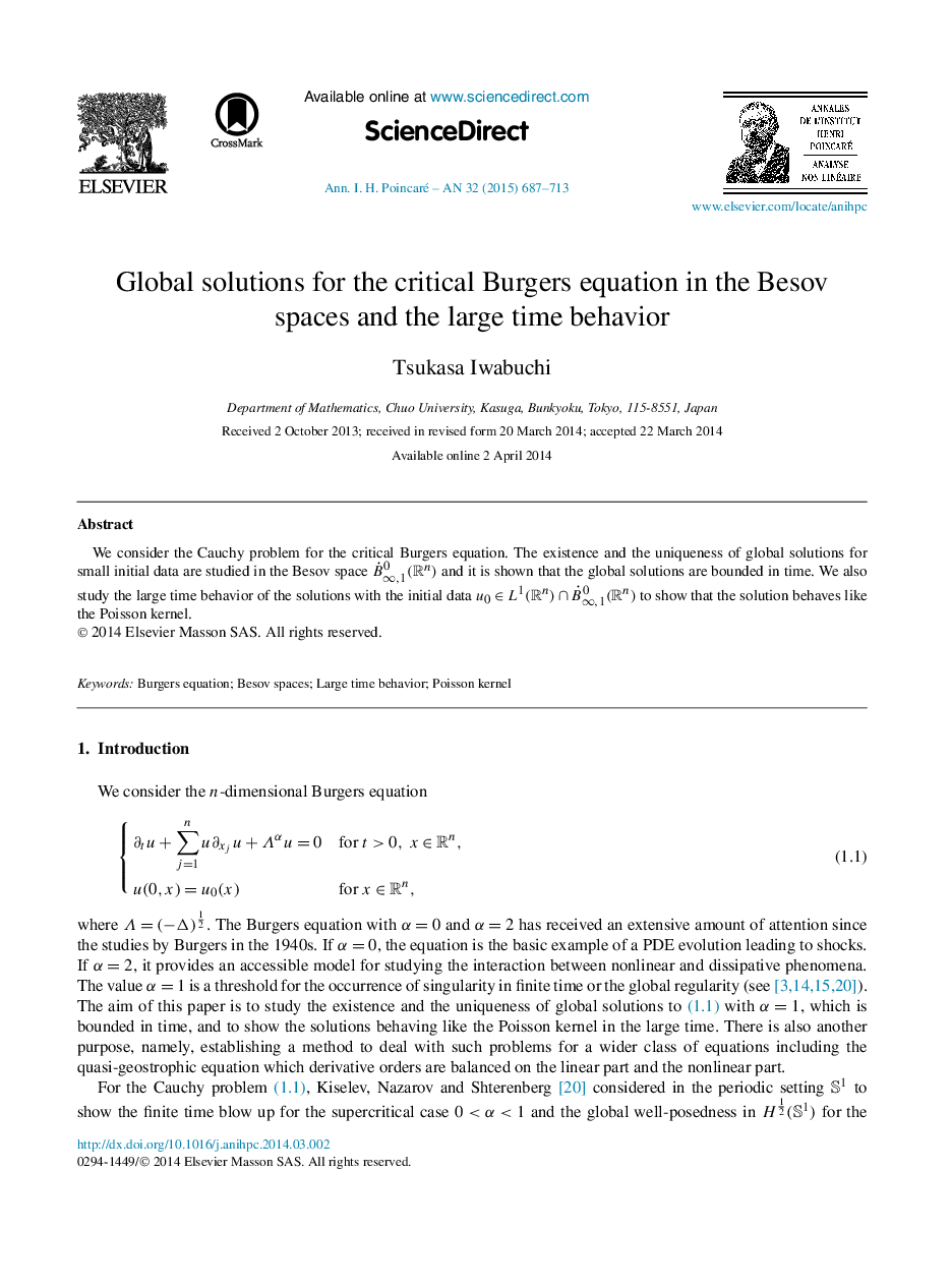 Global solutions for the critical Burgers equation in the Besov spaces and the large time behavior