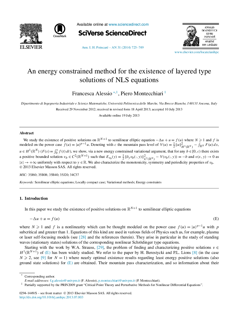 An energy constrained method for the existence of layered type solutions of NLS equations