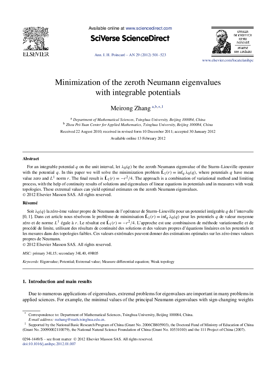 Minimization of the zeroth Neumann eigenvalues with integrable potentials