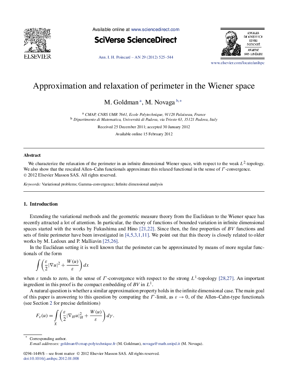 Approximation and relaxation of perimeter in the Wiener space