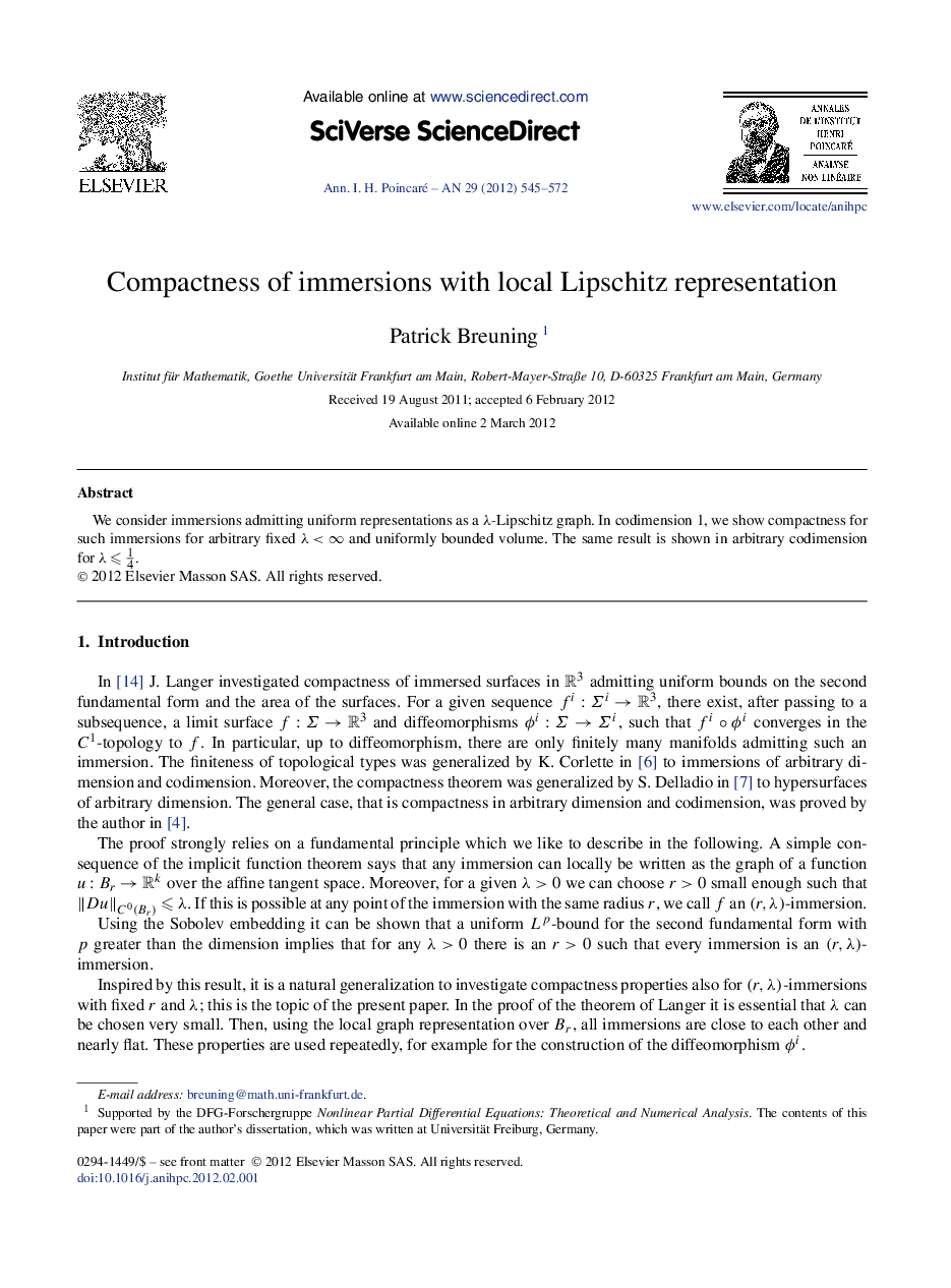 Compactness of immersions with local Lipschitz representation
