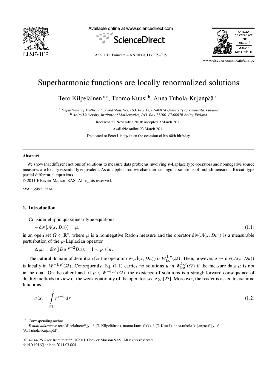 Superharmonic functions are locally renormalized solutions