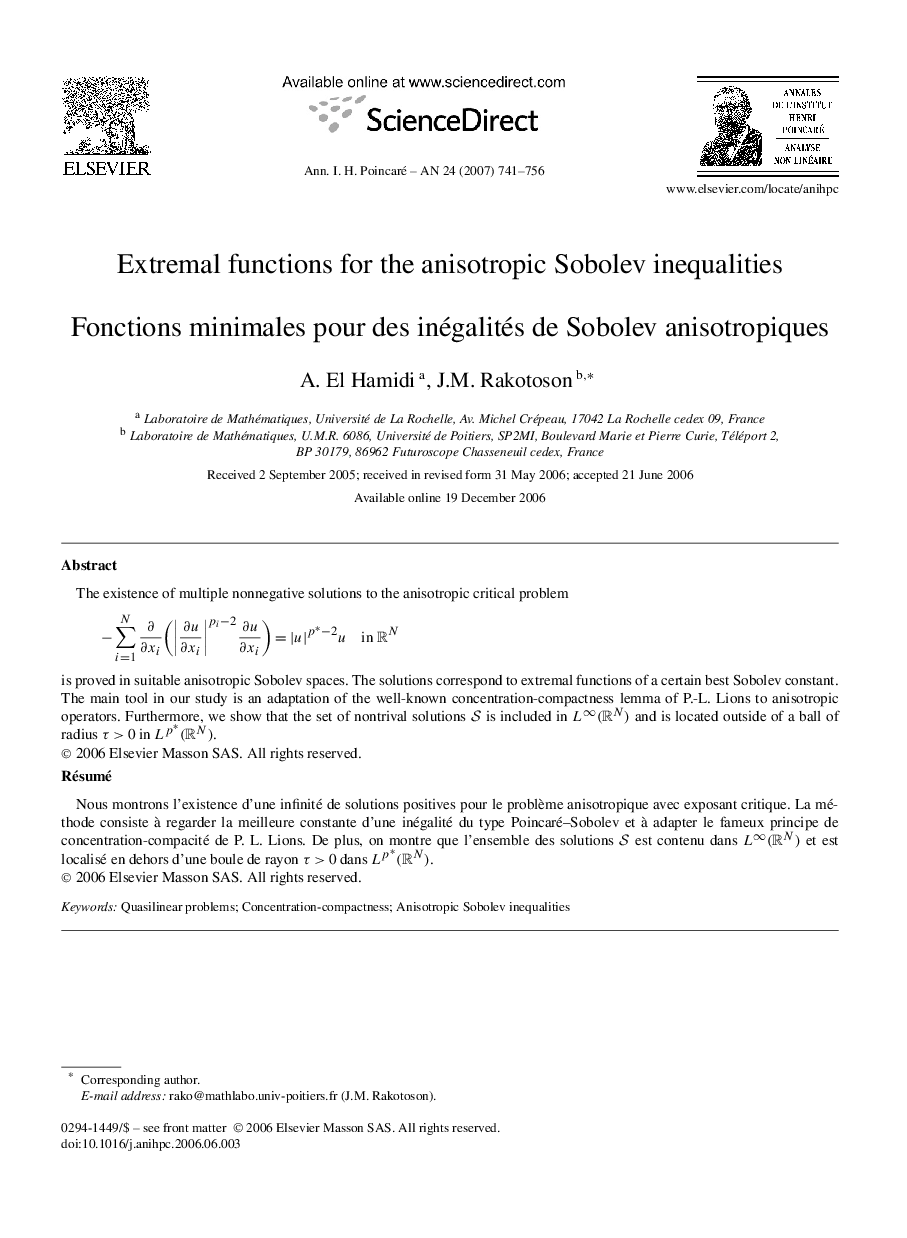 Extremal functions for the anisotropic Sobolev inequalities