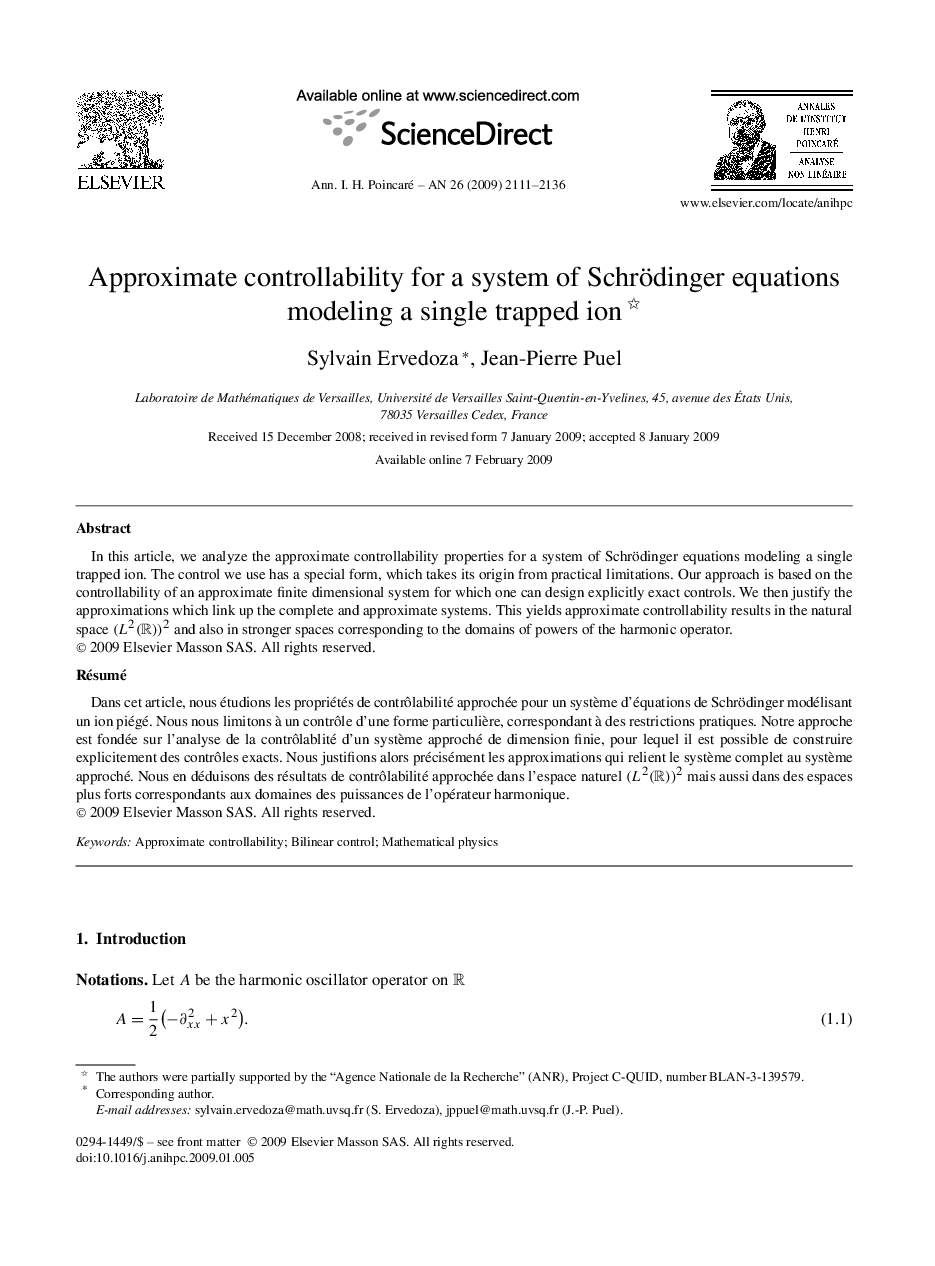 Approximate controllability for a system of Schrödinger equations modeling a single trapped ion 