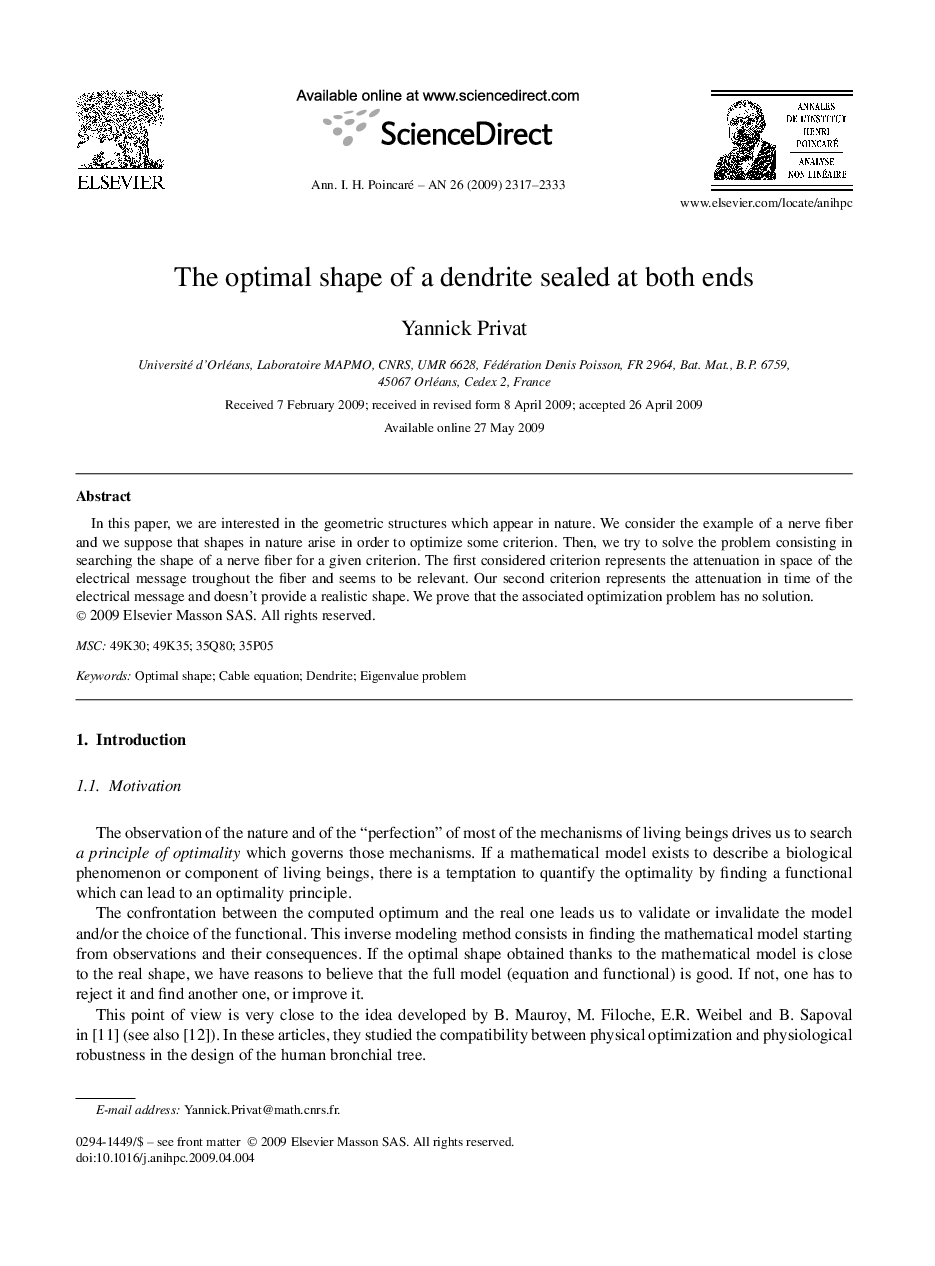 The optimal shape of a dendrite sealed at both ends