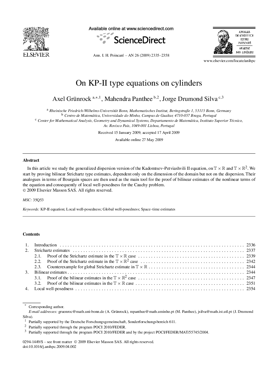 On KP-II type equations on cylinders