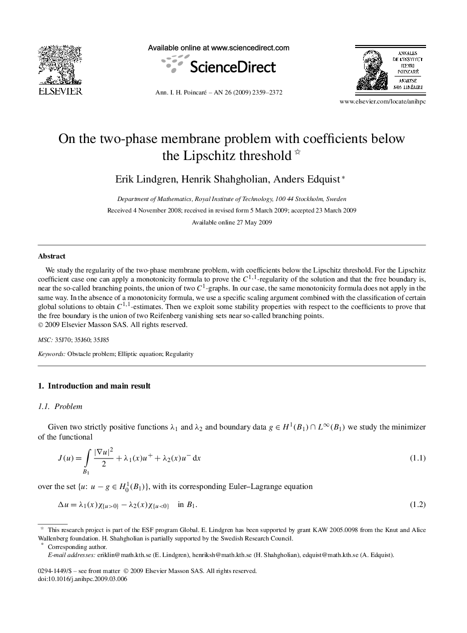 On the two-phase membrane problem with coefficients below the Lipschitz threshold 